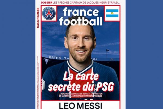 La revista francesa decidió colocar en su portada un montaje fotográfico en que se ve a Messi vestido con la camiseta del París Saint-Germain.