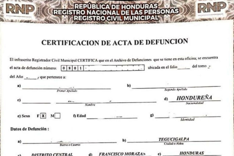 Cómo obtener el acta o certificado de defunción de un familiar en Honduras