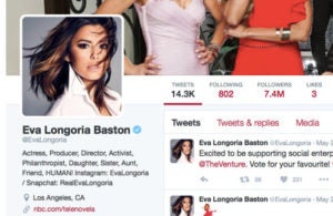 Eva Longoria añade 'Bastón' a su nombre oficial en Twitter.
