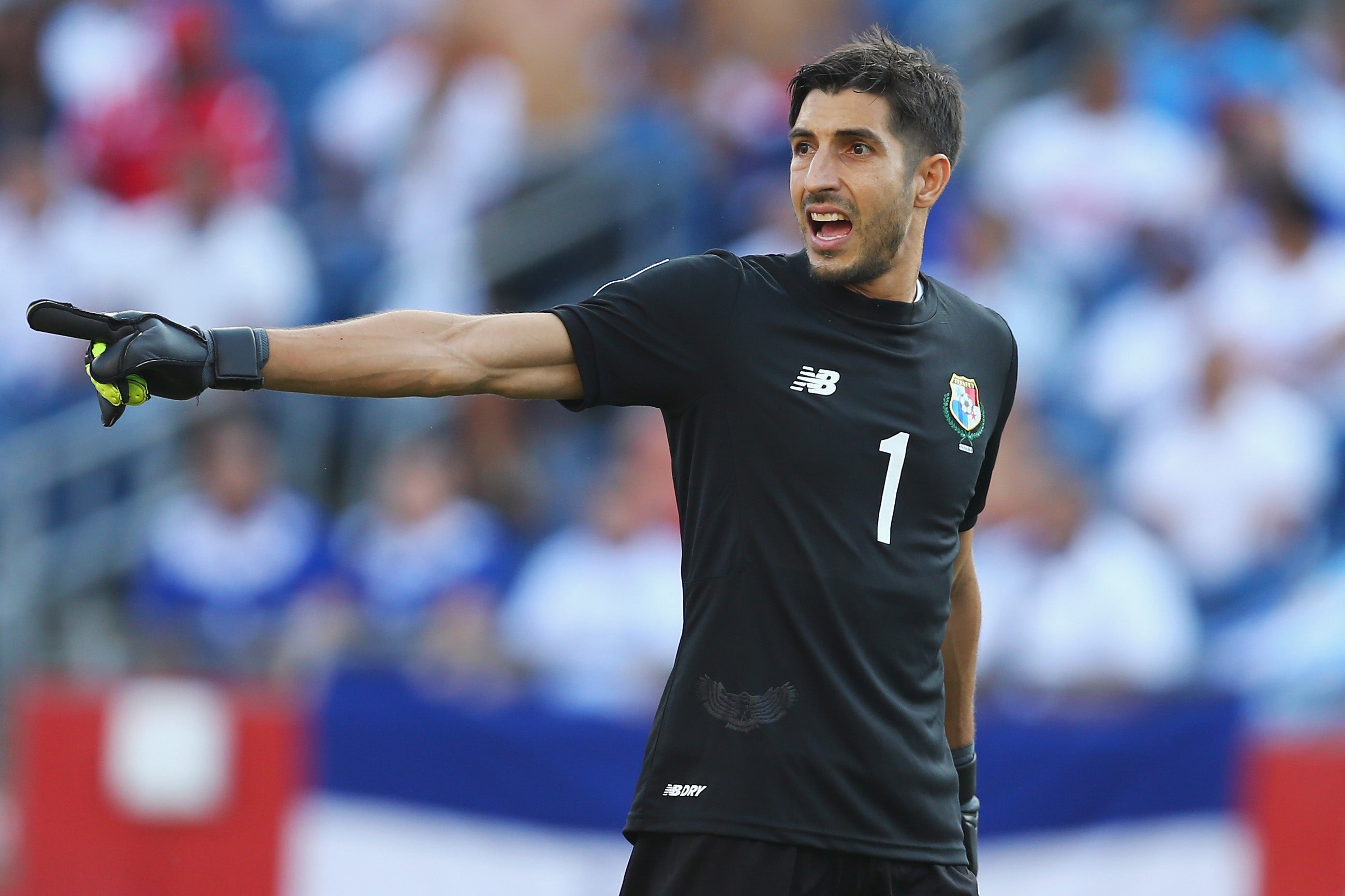 FOXBORO, MA - JULY 10: Jaime Penedo #1 of Panama directs his team during the 2015 CONCACAF Gold Cup match between Honduras and Panama at Gillette Stadium on July 10, 2015 in Foxboro, Massachusetts. (Photo by Maddie Meyer/Getty Images)