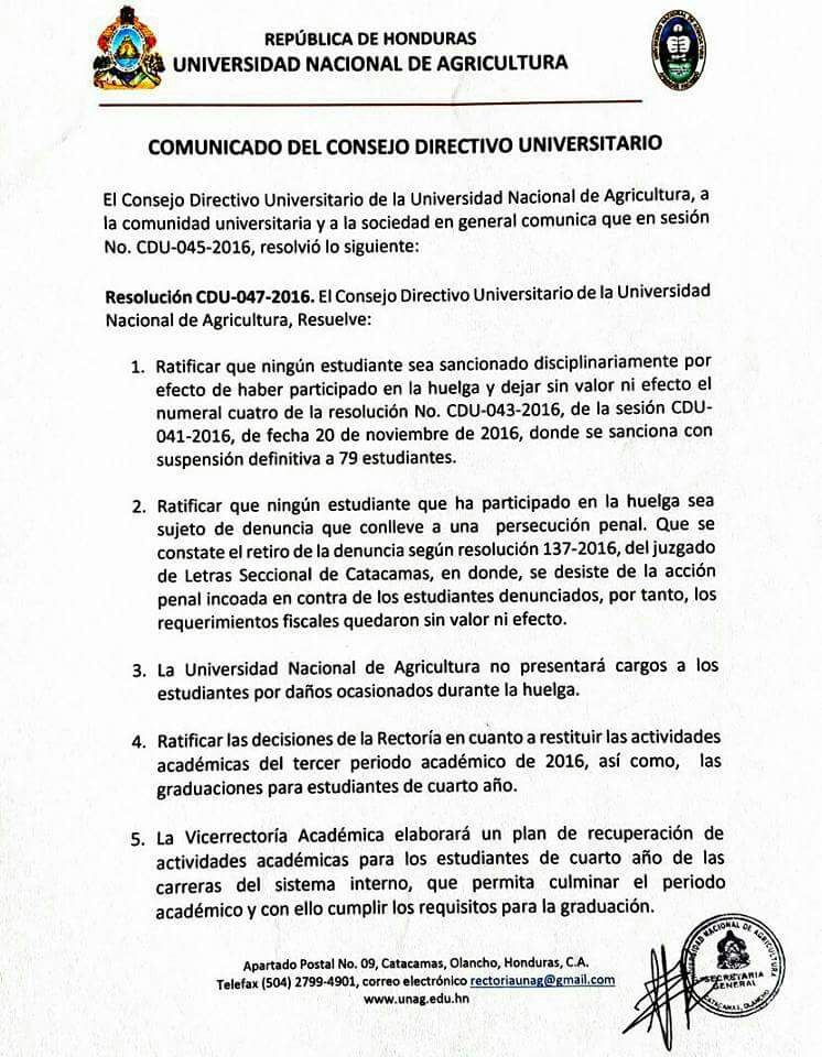 No habrá sanciones para estudiantes de la UNA en huelga 
