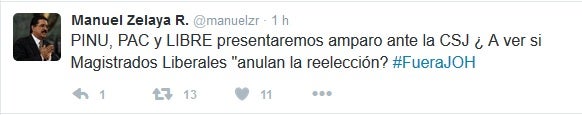 “Mel” Zelaya anunció hoy presentarán amparo contra reelección ante CSJ