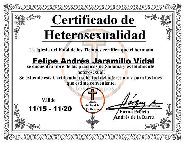 Iglesia vende certificados de heterosexualidad