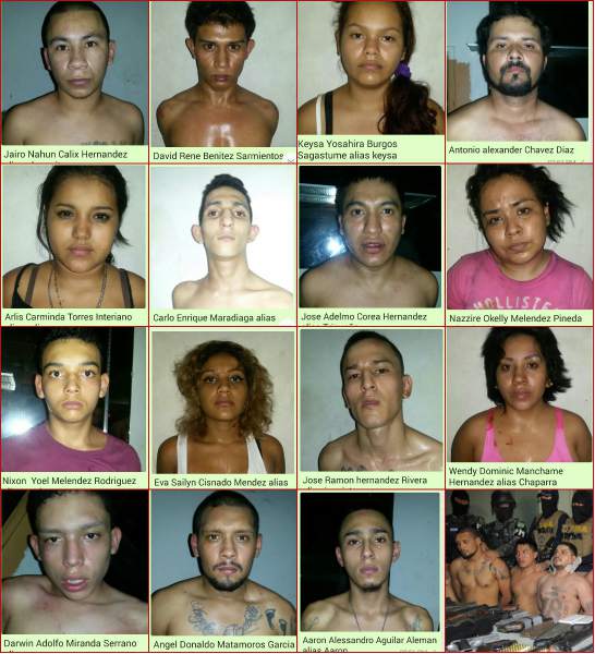Rostros de los 17 capturados en San Pedro Sula