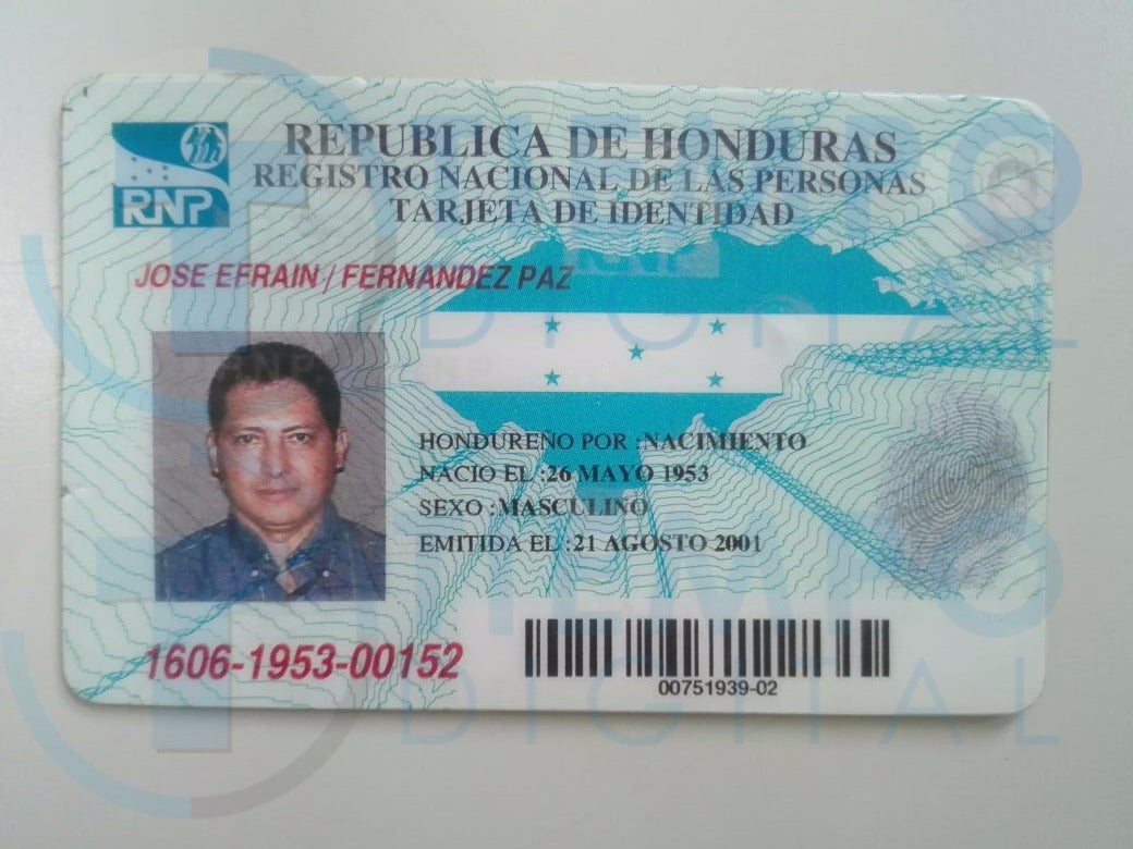Tarjeta de identidad del ahora occiso en la capital hondureña