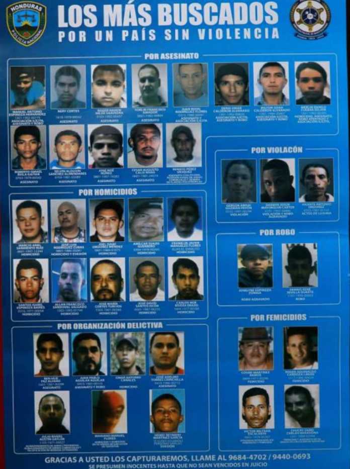 criminales más buscados en Honduras