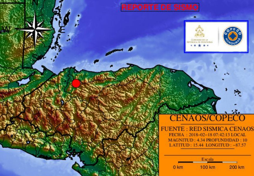 Sismo de magnitud 4.1 sacude el norte de Honduras