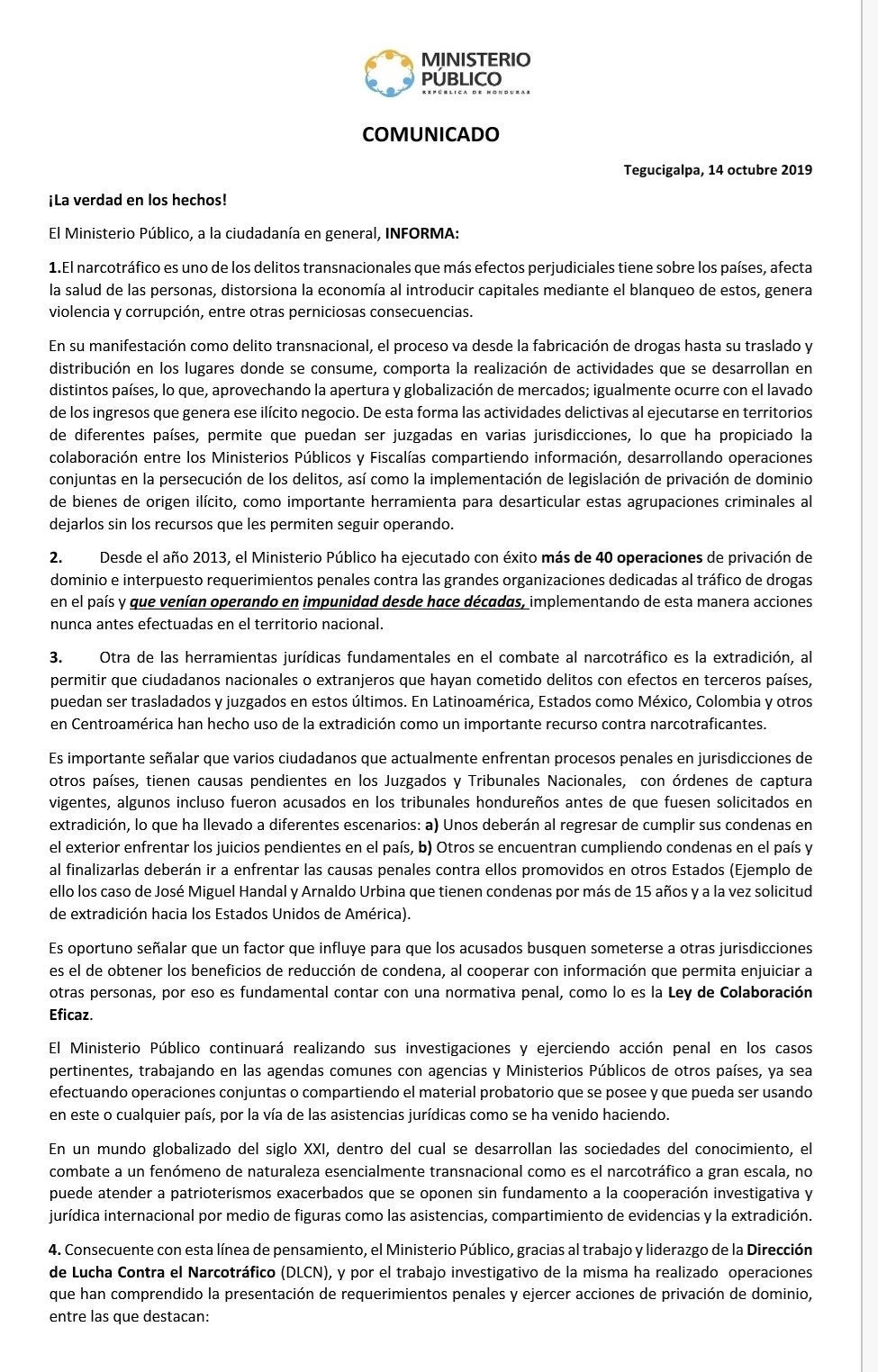 Comunicado del Ministerio Público 1