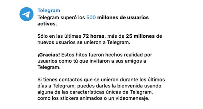 Telegram 500 millones 