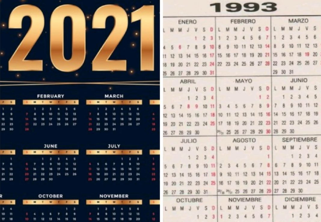 Calendario 2021 idéntico 1993