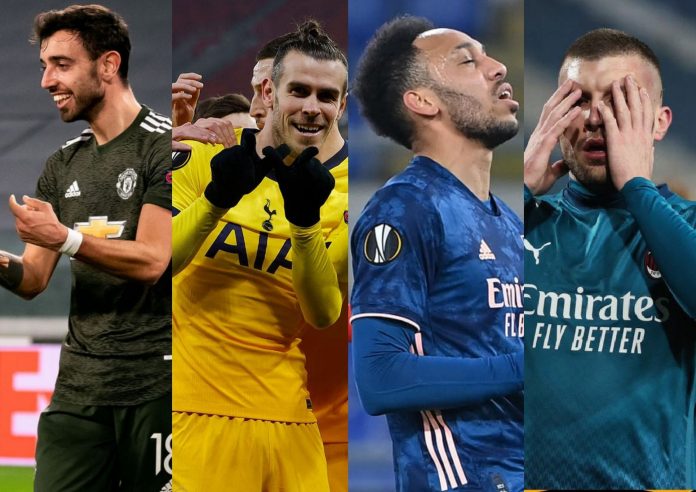 os cuatro ingleses (Manchester United, Leicester, Tottenham y Arsenal), tres españoles (Granada, Real Sociedad y Villarreal) y tres italianos (Milan, Roma y Nápoles) tuvieron acción este jueves.