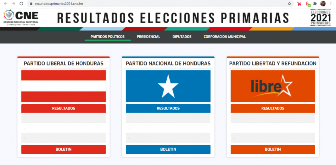 cne página web resultados elecciones primarias