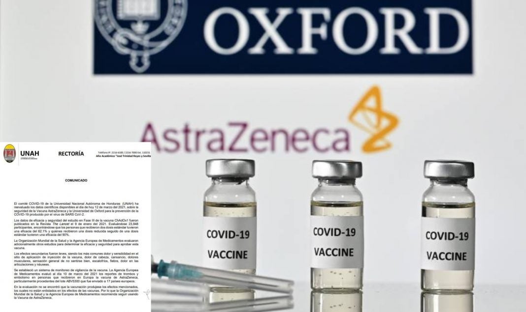 UNAH respalda uso vacuna AstraZeneca