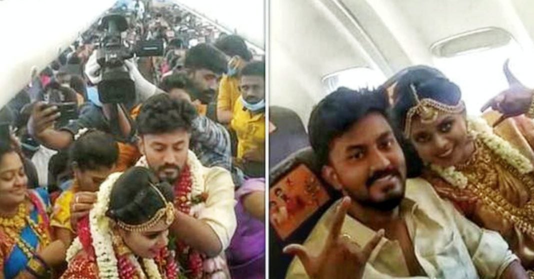boda covid en avión de India