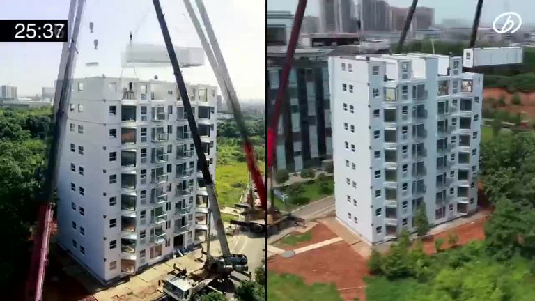 construyen edificio en horas china