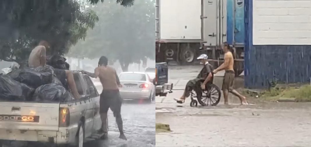 hondureño ayuda discapacitado a cruzar