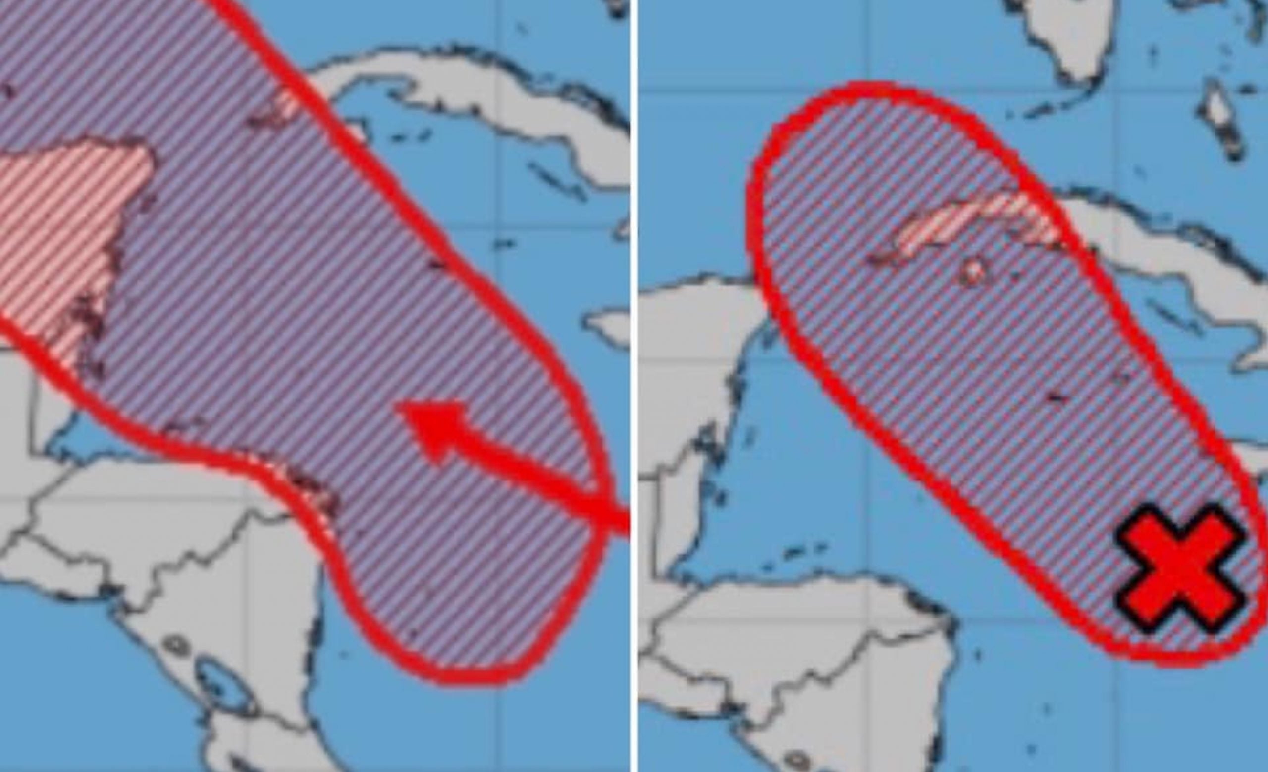 La depresión tropical va con dirección a la isla de Cuba y a la Península de Yucatán en México, cada vez más lejos de Honduras.