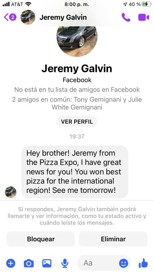 Hondureño ganador concurso pizzas