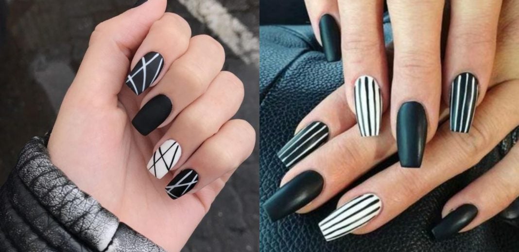 diseños de uñas blanco y negro