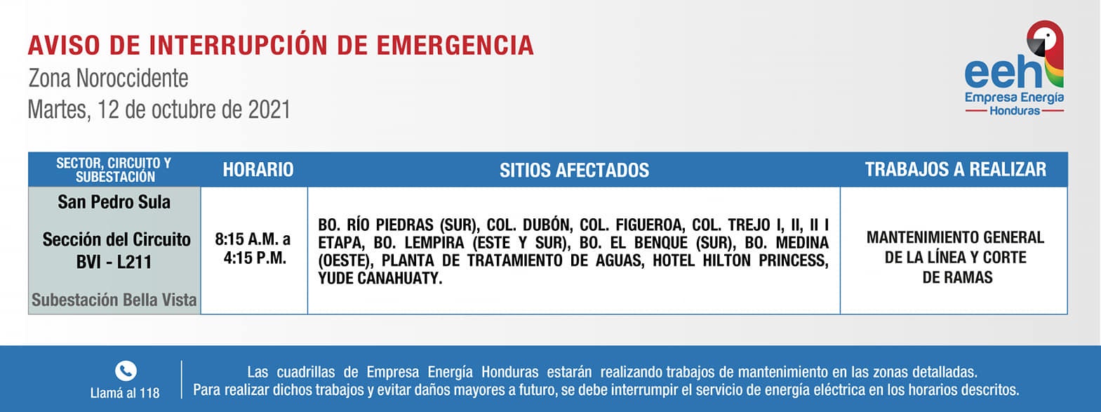 Cortes energía 12 octubre