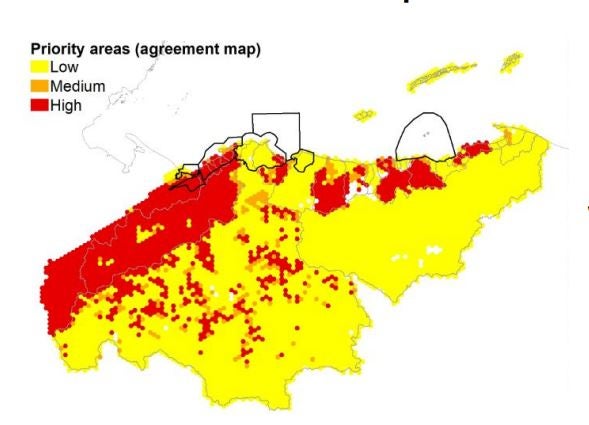 Mapa de áreas que requieren más reforestación.