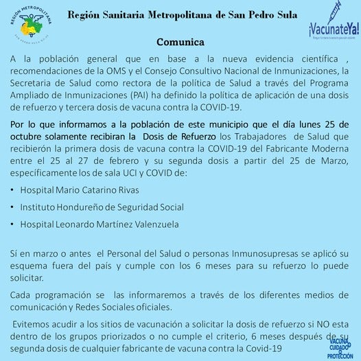 Vacunación COVID-19 Honduras lunes
