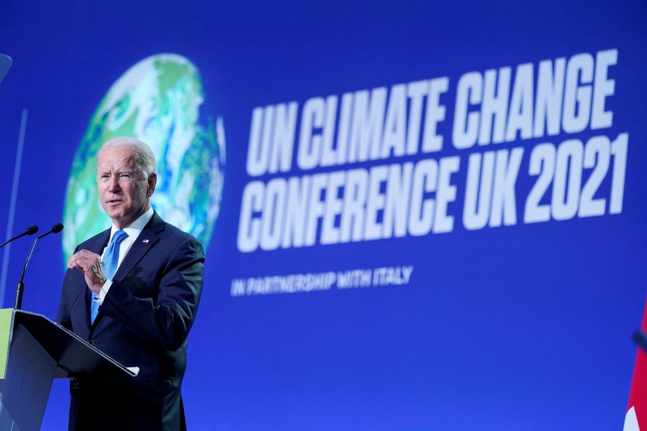 Joe Biden, presidente de EE.UU., en la conferencia mundial sobre cambio climático 2021.