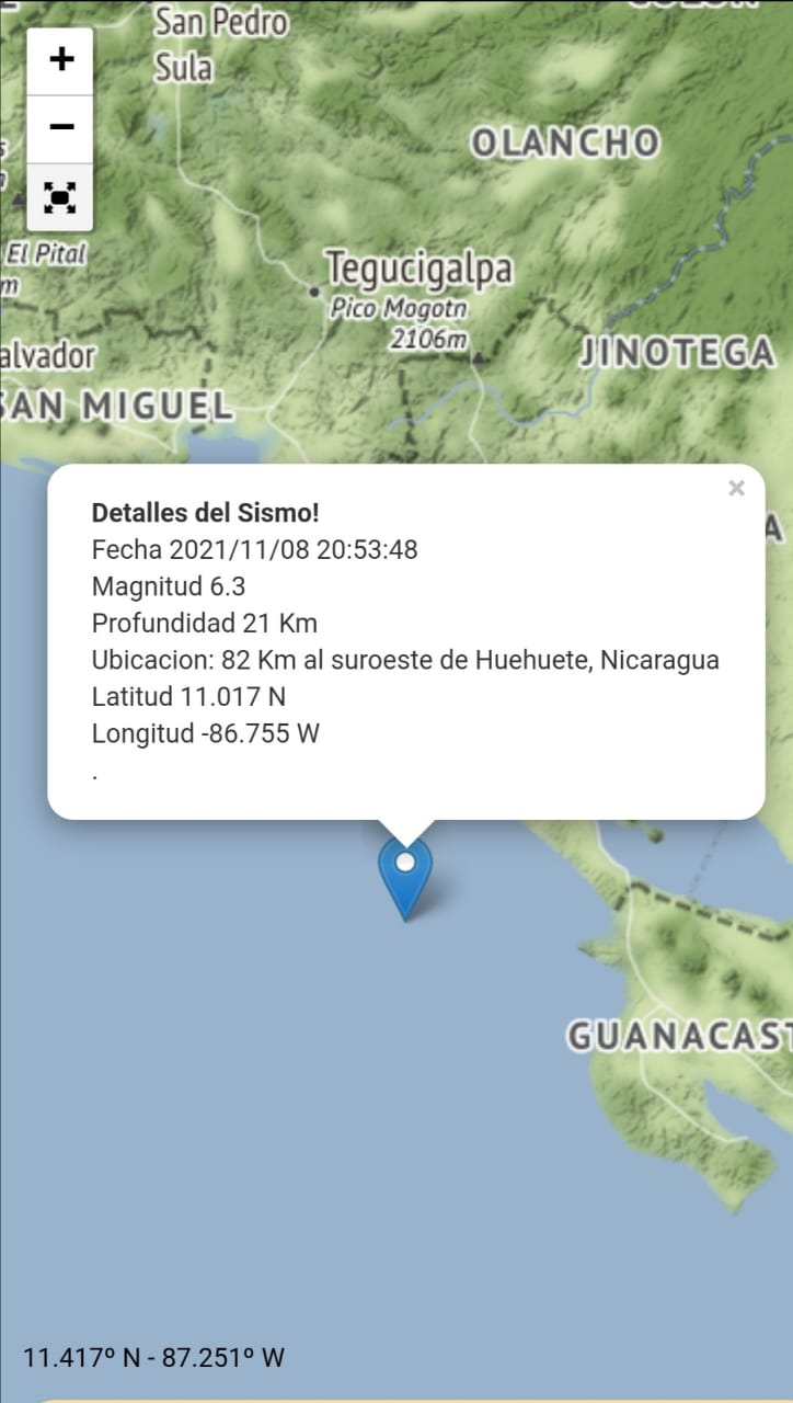 Reporte del sismo en Nicaragua.