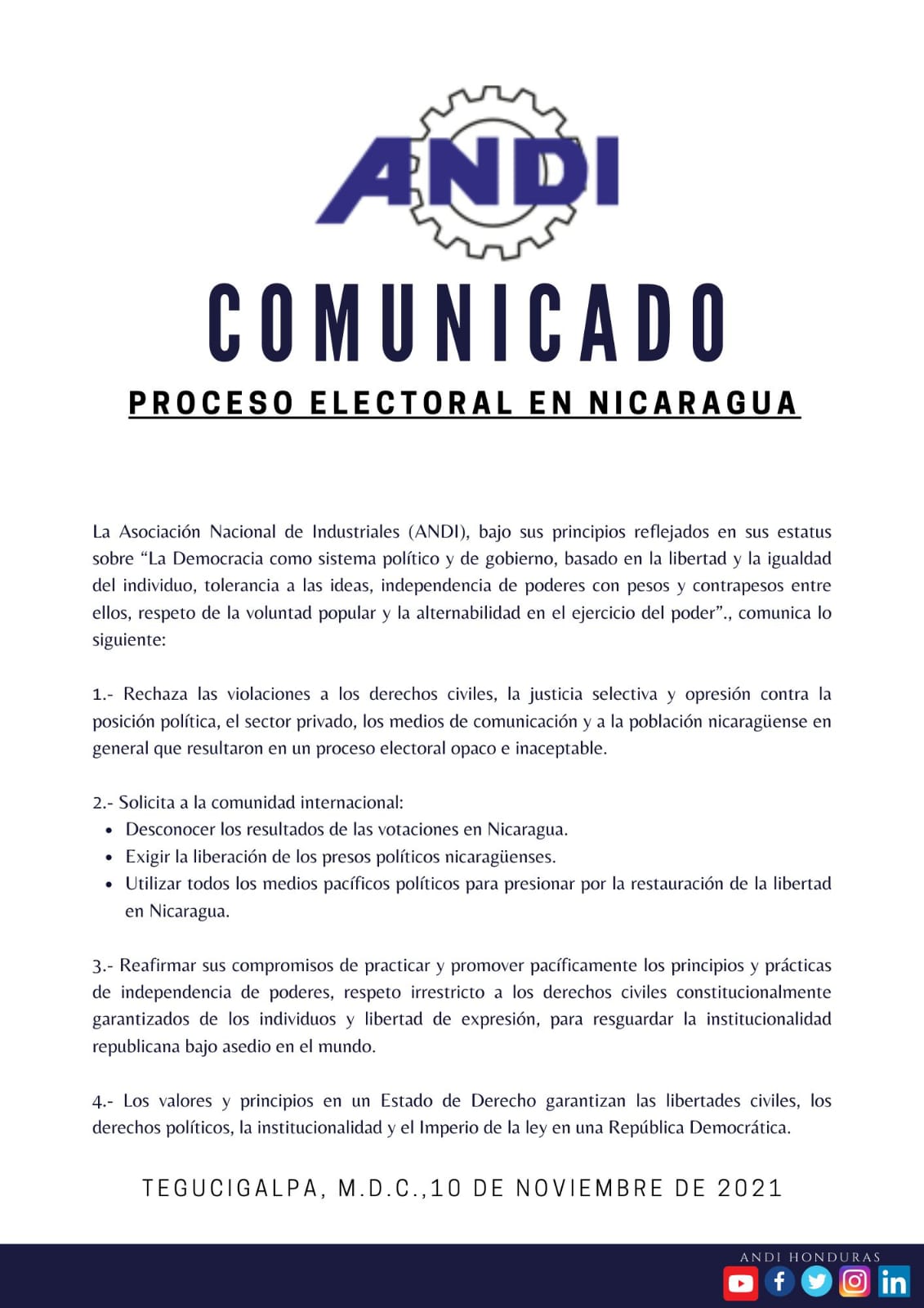 ANDI Nicaragua elecciones