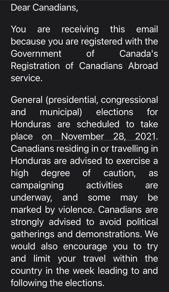 Canadá Honduras elecciones