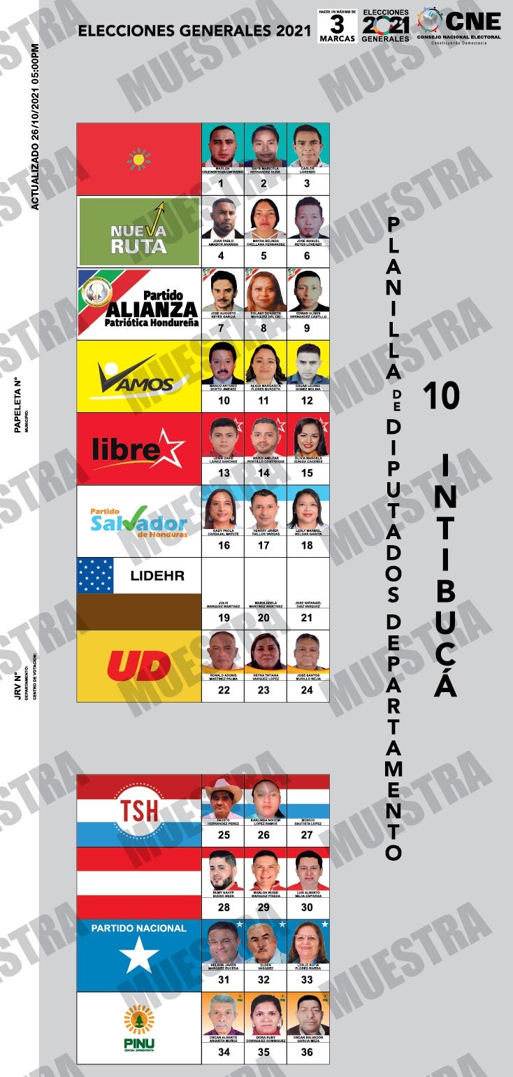 papeletas electorales 18 departamentos Honduras