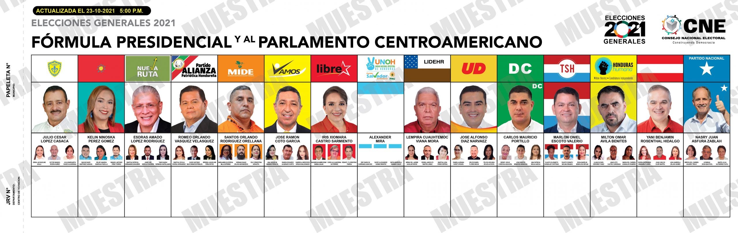papeletas electorales 18 departamentos Honduras 