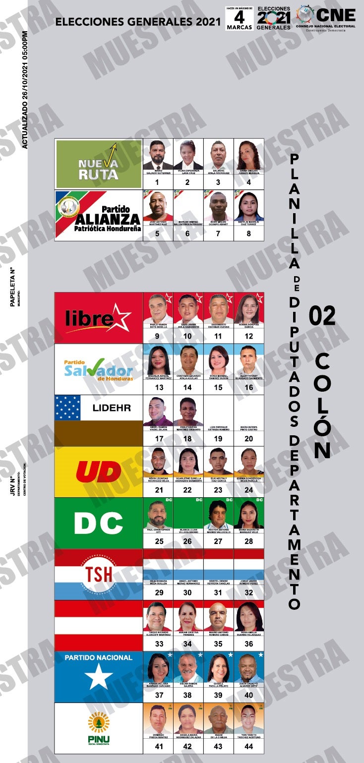 papeletas electorales 18 departamentos Honduras