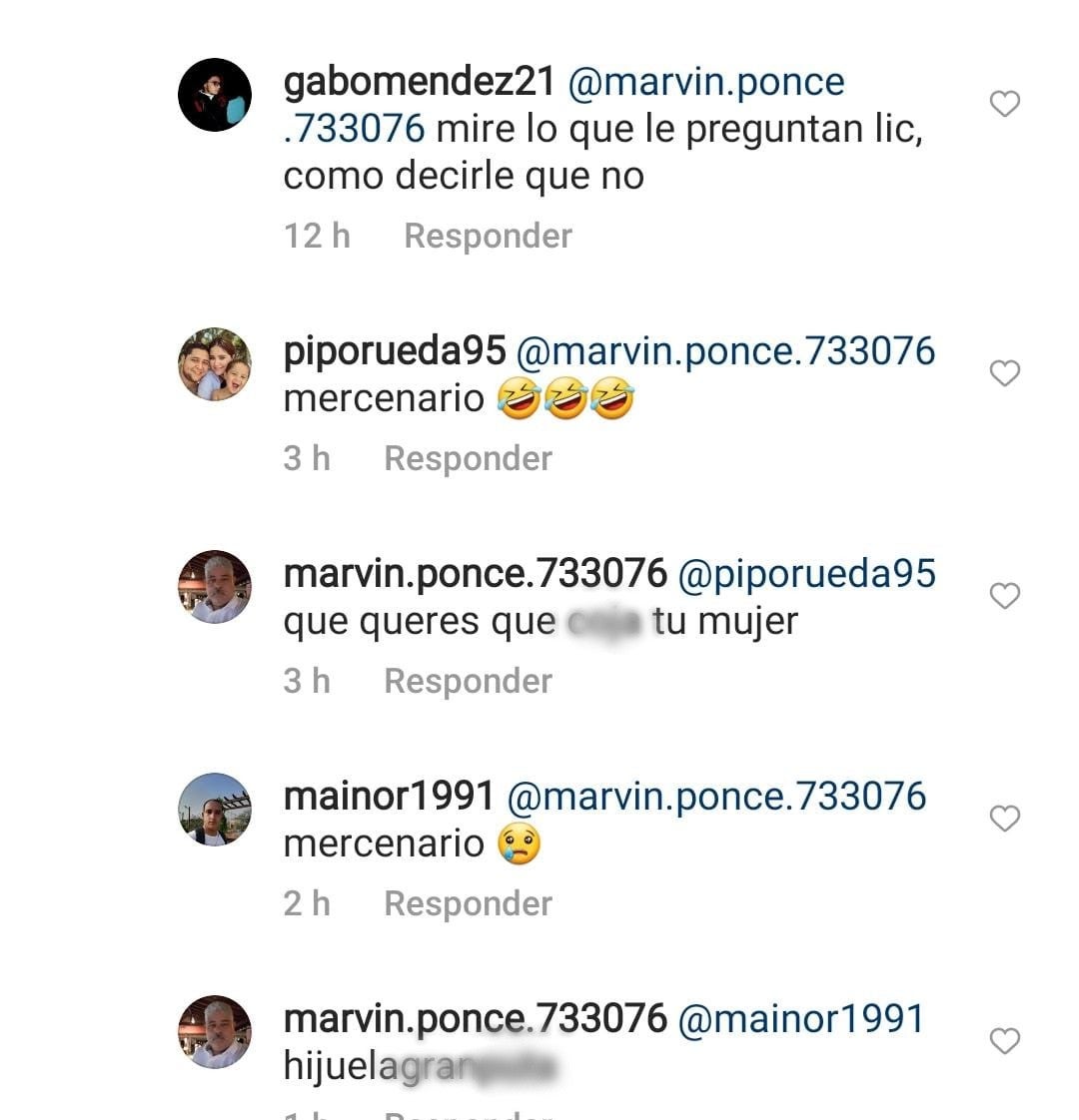 En la misma foto de Herchi, se burlaron de Marvin Ponce y respondió con insultos.
