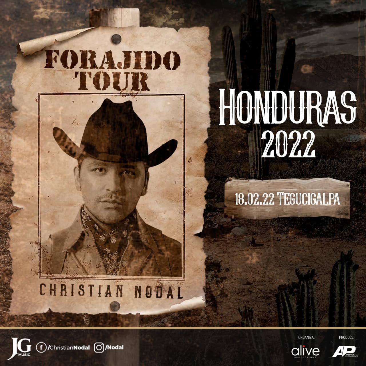 Anuncio del concierto de Christian Nodal en Honduras.