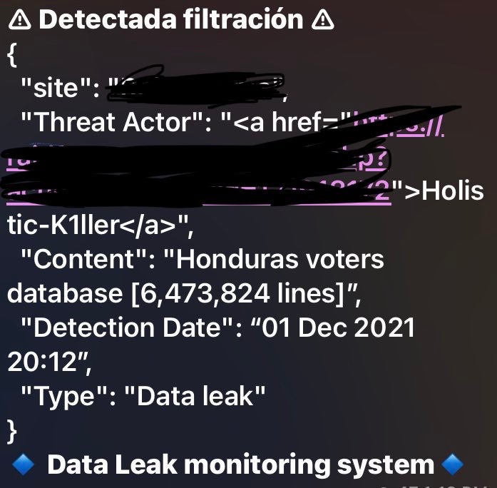 Filtración detectada por el hacker.