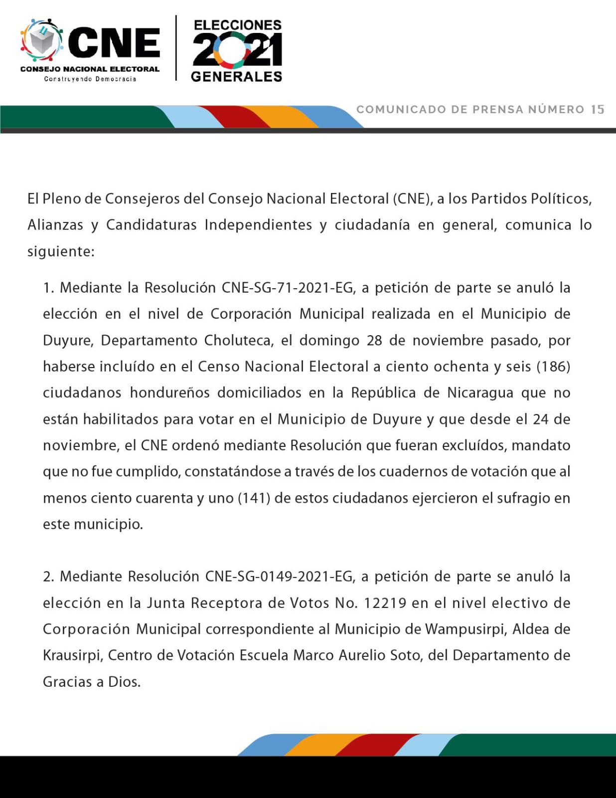 CNE repetirá elecciones en Duyure