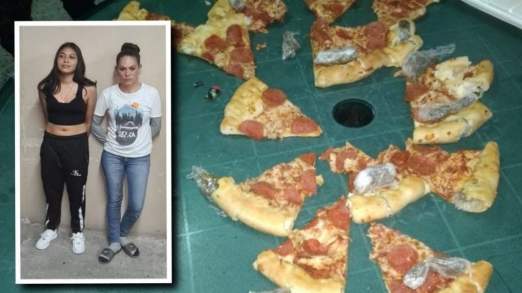 Mujeres droga oculta en pizza