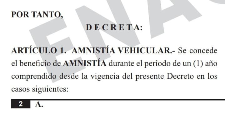 Decreto de la amnistía vehicular.