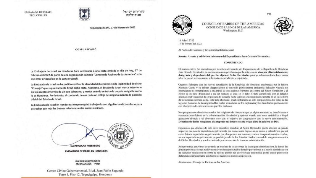 Consejo de Rabinos carta Honduras
