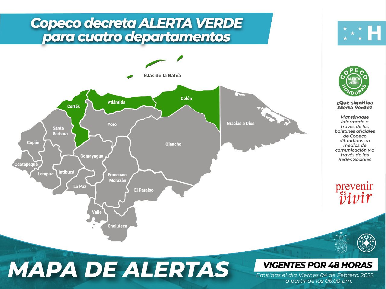 Alerta verde en cuatro departamentos de Honduras. 