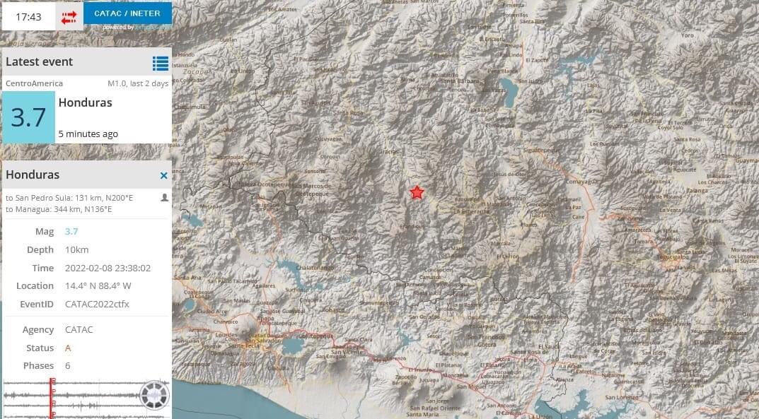 En esta imagen, guiándose por la estrella roja, puede ver la ubicación de este sismo reportado este martes. 