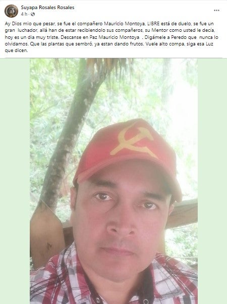 Mensaje en Facebook sobre el fallecimiento de Mauricio Montoya