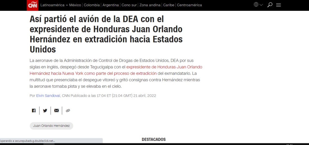 Juan Orlando Hernández es extraditado a los EE.UU.