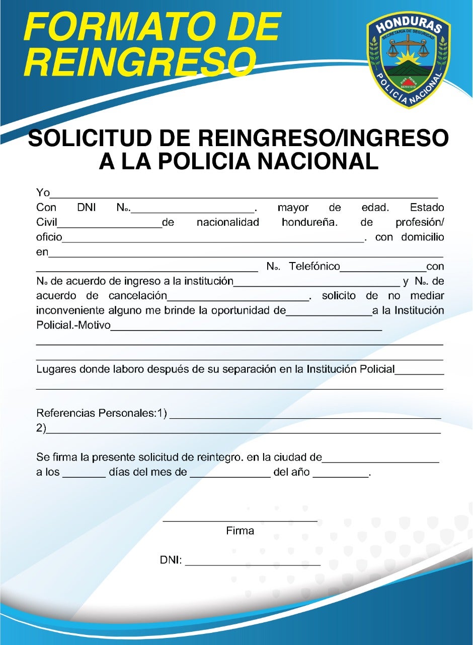 Este es el formato de solicitud que estará disponible en las plataformas digitales de la Policia Nacional. 