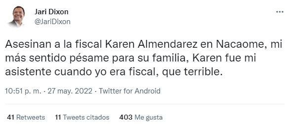 Lamentan crimen fiscal Karen Almendaréz 