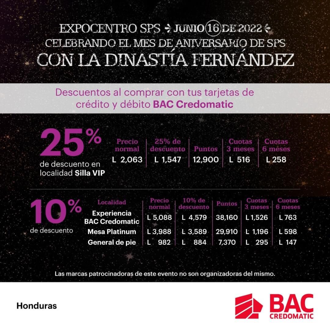 Precios para concierto de Alejandro Fernández en Honduras. 