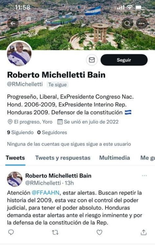 Micheletti abre su cuenta en Twitter