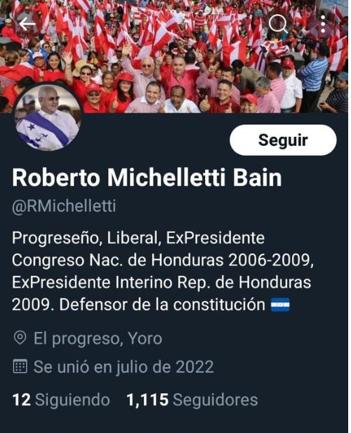 Twitter falso de Micheletti