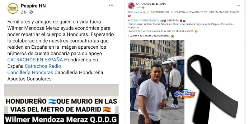 Reacciones en redes sociales por la muerte del hondureño en España. 